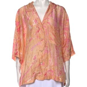 forte_forte Marble Printed Habotai Silk Button Down Blouse
